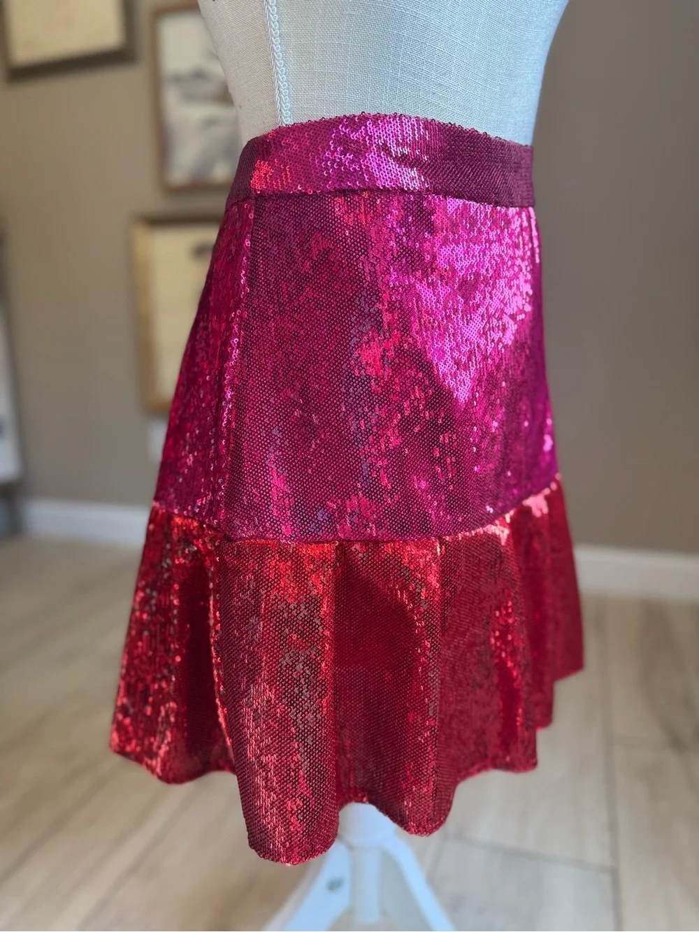 NWOT! Queen of Sparkles Red & Pink Sequin “Heartbreaker” Flounce Skirt